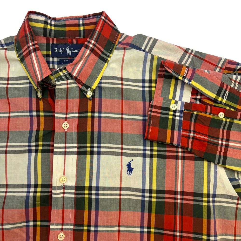 Ralph Lauren Mens Plaid Button Down Shirt Large Multi Color Cotton Pony Logo